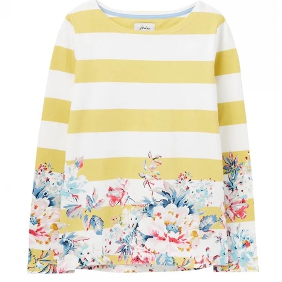 Joules Women’s Yellow Stripe Floral Long Sleeve Tee size 12 - Picture 3 of 16